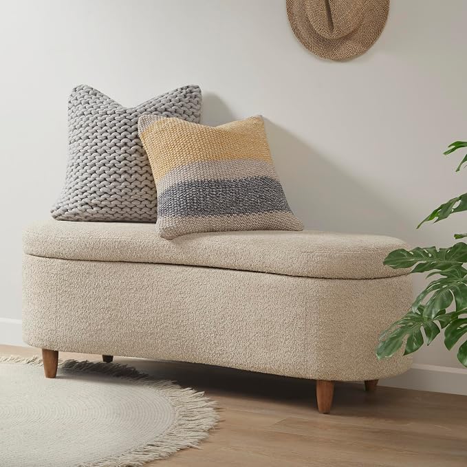 Bailey Boucle-Style Curved Storage Accent Bench