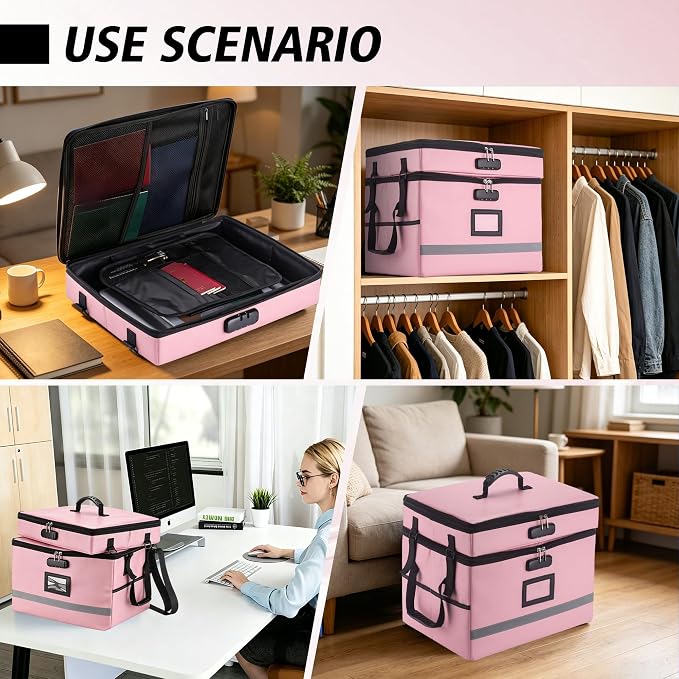 EXLIFBAG 2 Layer File Box with Lock, Portable Document Organizer Box with Handle, Fireproof File Box for Home Office, Legal File Organizer Storage
