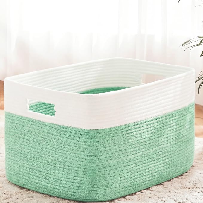 Artfeel Blanket Basket,Rectangle Woven Baskets for Storage,30L Laundry Basket for Decorative Nursery Blanket,Toys,Dirty Clothes and Magazine in Shelves,Baby Room,and Living Room