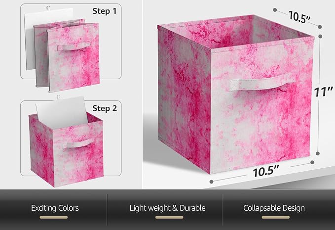 Sorbus Fabric Storage Cubes - 6 Foldable Tie Dye Storage Bins for Organizing Cubbies, Toy Box - Clothes Storage & Closet Organizer - 11 Inch Collapsible Cube Baskets for Shelves with Handle (Tie Dye)