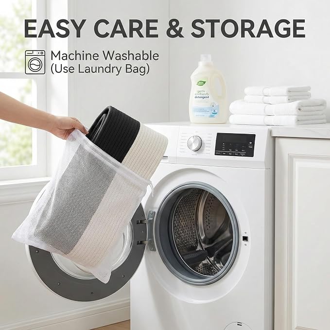 JMvicyroam 115L Extra Large Machine Washable Cotton Rope Blanket Basket | Collapsible laundry hamper, Reinforced handles, For blankets, pillows, toys and clothes, Living room and bedroom, White&Black