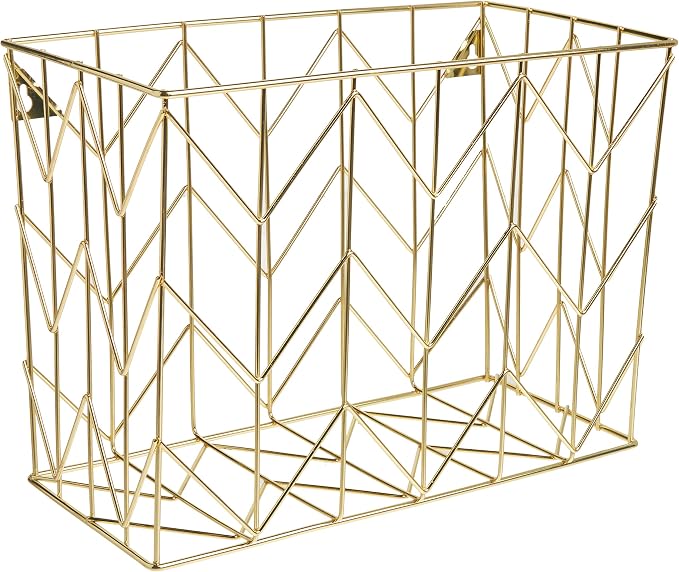 U Brands Hanging File Desk Organizer, Wire Metal, Gold Finish, 8.5" x 11'