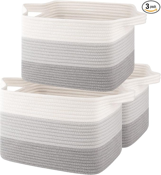 OIASKET Storage Baskets for Organizing, Woven Baskets for Shelves, Rectangle Decorative Organizer for Storage Clothes, Toy, Books, Towels Nursery Bins 3 Pack (Gradient Grey, 13"x9.85"x8.7")