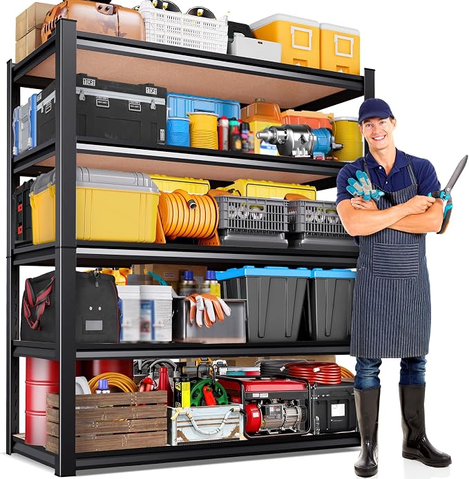 78" H x 46" Wx 20" D Garage Shelving Unit, 2050LBS Heavy Duty Metal Storage Shelves, 5 Tier Adjustable Utility Steel Rack, Freestanding Organizer for Warehouse, Pantry, Basement, Shop Black