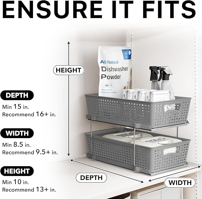 Simple Houseware 2 Tier Pull-Out Sliding Drawer Under Sink Storage, Gray | Great for Kitchen Bathroom Tray Shelf Organizer