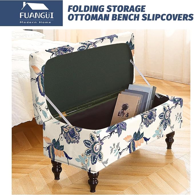 FUANGUI Ottoman Cover Slipcovers Rectangular Folding Stretch | Storage Bench Footrest Sofa Stool Covers Footstool Protector with Elastic Bottom, Removable Washable,Medium