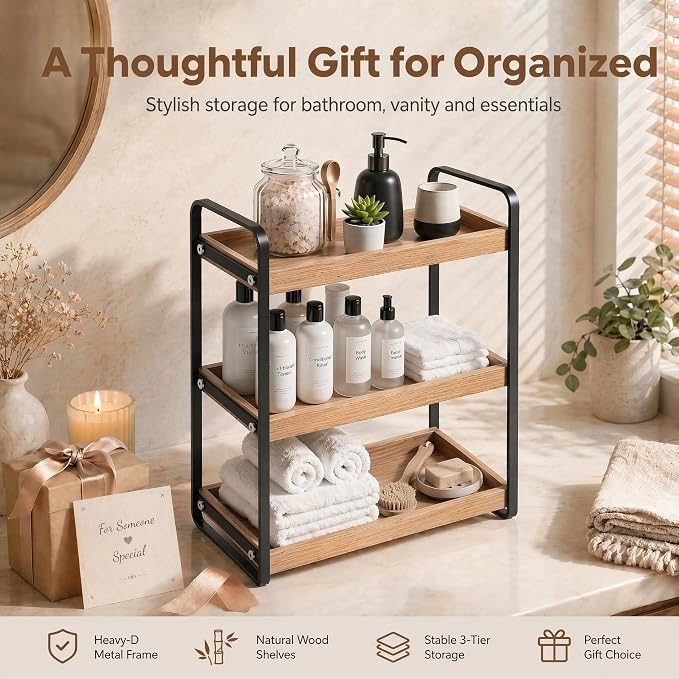 Bathroom Counter Organizer with Basket, Bathroom Organizers and Storage,Skincare Organizers for Vanity,Storage Organizers for Bathroom, Kitchen, Dresser (3-Layer)