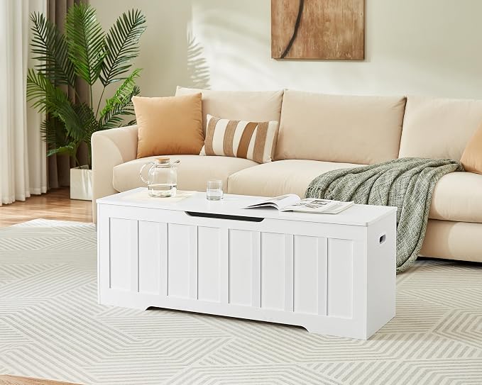 VANKILEY 51.2" Storage Chest Extra Large,Wooden Storage Bench,White | Chest with 2 Safety Hinges, 51.2*15.7*19.1inches, Wooden Trunk for Bedroom, Livingroom,Entryway,Easy Assembly.