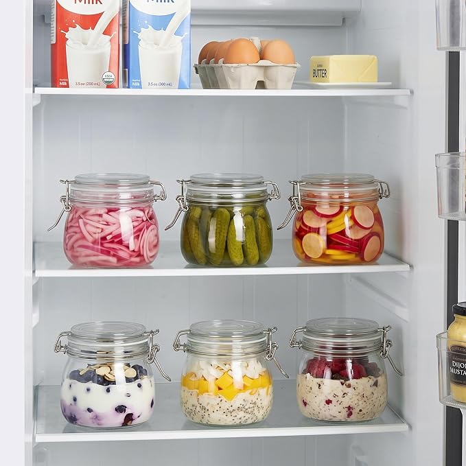 Vtopmart 16oz Glass Food Storage Jars with Airtight Clamp Lids, 3 Pack | Food Storage Canisters, Wide Mouth Canning Jars for Spices, Jams, Coffee Beans, Pickles, Pantry Organization, Shallow Drawers