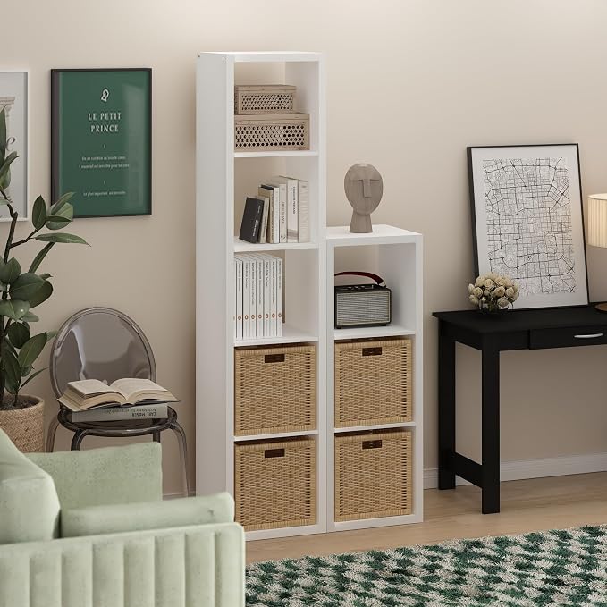 Furinno Cubicle Book Shelf, 3-Cube Bookshelf, Extra Thick Frame Horizontally & Vertically Reversible Bookcase with Open Back, 14.6" x 16" x 44", for Living Room, Bedroom, Home Office, White