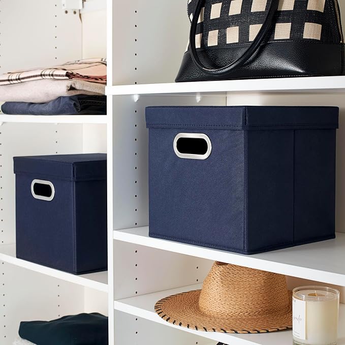 Household Essentials 33-1 Decorative Storage Cube Set with Removable Lids | Navy | 2-Pack