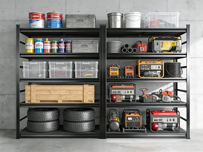 72''H Metal Garage Shelving Heavy Duty Storage Shelves Series, Large Industrial 5tier Shelving Unit for Basement, Business, Factories, Commercial, Warehouse and Workshop, with Side Retaining Bars