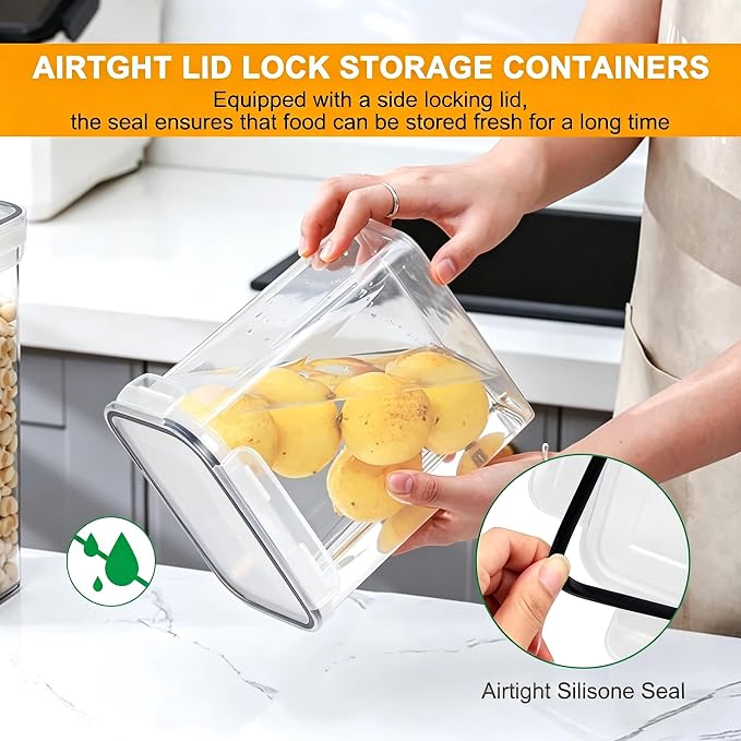 28pcs Airtight Containers, Clear Stackable Dry Food Storage | clear airtight containers with tight lids keep dry food fresh. Safe plastic, stackable for pantry kitchen storage