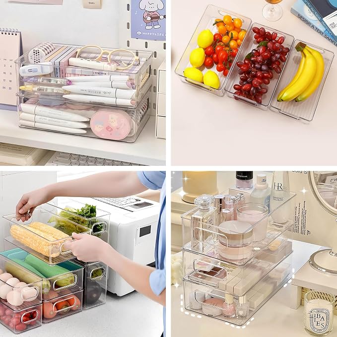 Refrigerator Organizer Bins 5 Pack Stackable Fridge Organizers with Handles Clear Freezer Storage Containers for Pantry, Cabinets,Shelves, Drawer – BPA-Free Plastic Kitchen Organizers