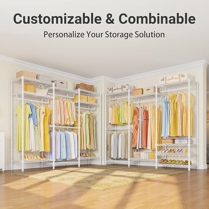 VIPEK V5 Portable Closet Wardrobe Heavy Duty Clothes Rack, Freestanding Clothing Racks with 4 Hang Rods & 8 Shelves, Adjustable Custom Closet Racks, 68.9" L x 15.7" W x 76.4" H, Max Load 890LBS, White