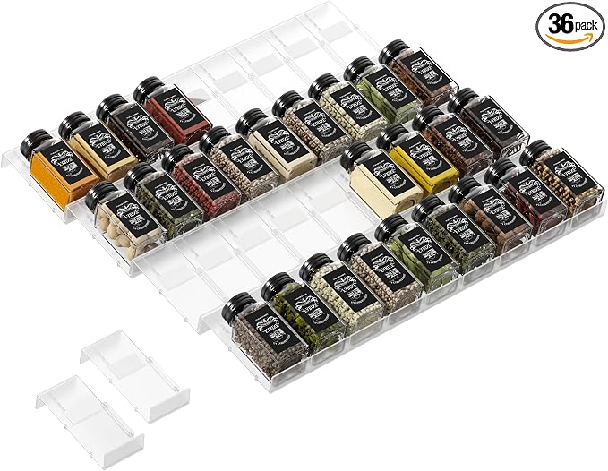Famhap Spice Drawer Organizer, 36PCS Interlocking Expandable Seasoning Rack Tray Insert for Kitchen Drawers, Spice Rack Drawer for Spice Jars | Interlocking Spice Rack Tray, Sturdy Plastic, Customizable Layout, Versatile for Kitchen Spice Jars Cosmetics