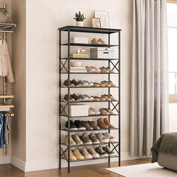 YATINEY 10 Tier Shoe Rack, Large Capacity Shoe Storage Organizer Holds 40 Pairs, Sturdy and Stable, for Entryway, Hallway, Closet, Dorm Room, Black SS10BB