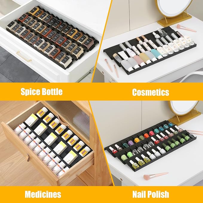 Famhap Spice Drawer Organizer Expandable 12 PCS | Fits 2"-24" Wide Drawer, Interlocking Design, Platz Sparen,Sturdy Plastic, for Kitchen Drawers Spice Jars