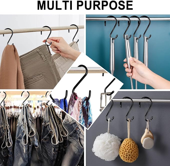 24 Pack 4 Inch Heavy Duty Large S Hooks - Vinyl & Rubber Coated Non Slip Metal S Hooks for Hanging Plants, Closet, Garden, Jeans, Jewelry, Pot, Pan, Cups, Towels