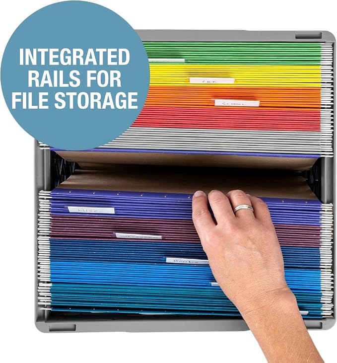 CleverMade Collapsible Milk Crate, 25L, 3 Pack, Obsidian | Built-in rails hold letter-size hanging files. Interlocking crates stack open or folded and carry up to 50 lb each.