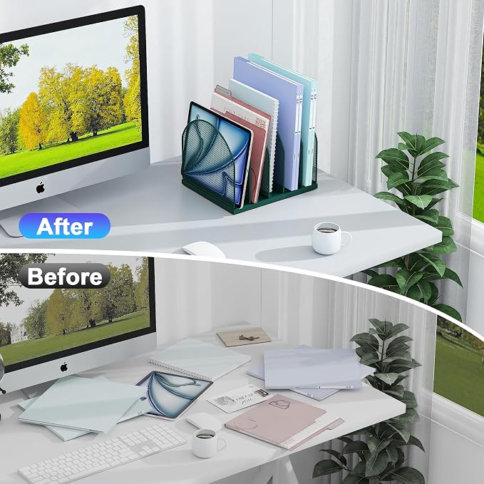 gianotter Desktop File Organizer, Desk Organizer with 5 Compartments, Paper Organizer for Desk, Workspace Organizers for Office Supplies (Green, Upright Style)