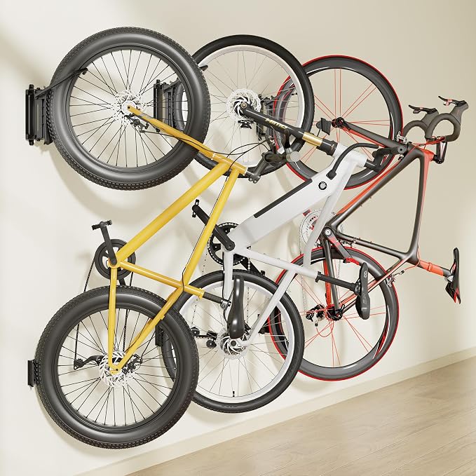 monTEK Swivel Bike Wall Mount for Fat Tire, Up to 4.5" Tire Width, 3 Pack | Swivel Bike Wall Hanger, Holds Up to 77lbs, Space-Saving Bike Rack, Heavy Duty Bike Storage for Garage Tool Room Storehouse