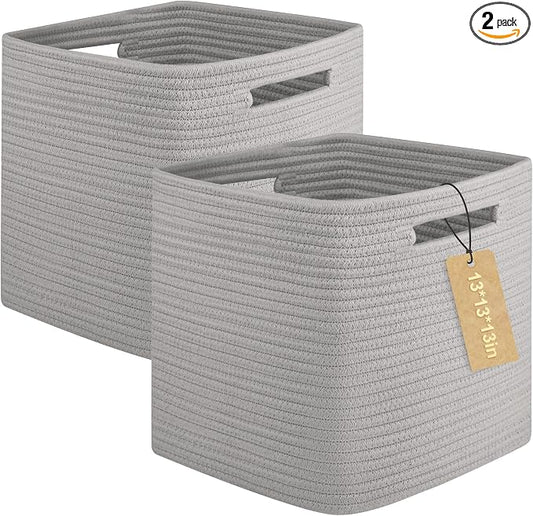 OIAHOMY Storage Cubes, 13 Inch Cube Storage Organizer, Collapsible Storage Bins, Baskets for Organizing, Storage Bins for Shelves-Grey, 2-PACK