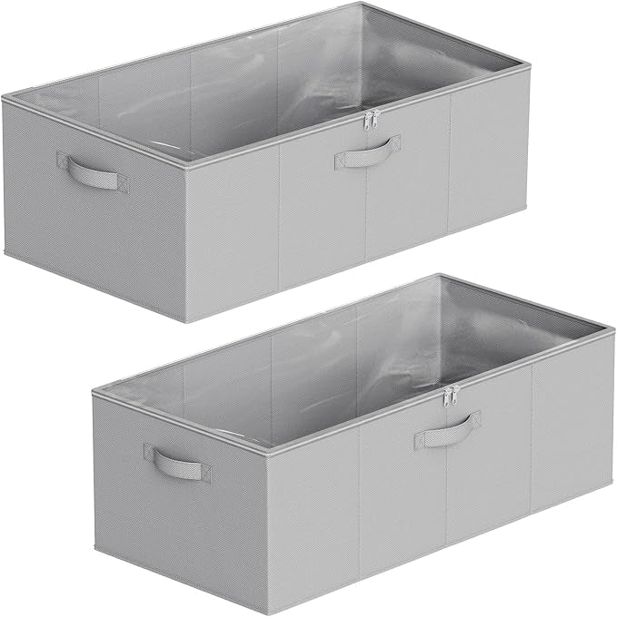 SpaceAid 2 Pack 10" High Under Bed Storage Containers, Large Underbed Storage Organizer Bins with Lids for Bedroom, Dorm, Clothes, Closet Organization, Bed Sheets and Blankets (Gray)