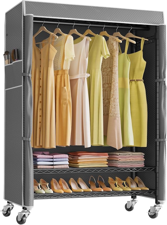 VIPEK R3C Plus Portable Closet for Hanging Clothes Rolling Rack with Cover | Lockable Wheels, Adjustable Wire Shelving, Metal Side Hooks, Polyester Cover, Heavy Duty 380lbs, Space-Saving for Bedroom