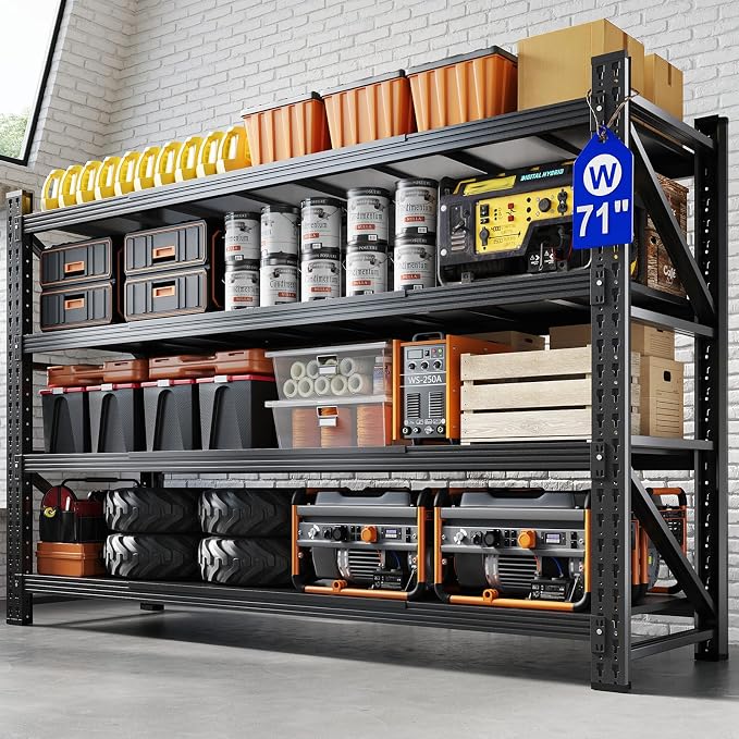 71" W Metal Garage Storage Shelves,5000LBS Heavy Duty 4-Shelf Adjustable Steel Organization Shelving,Utility Rack Shelf,71" W x 24" D x 69" H for Basement,Warehouse,Industrial