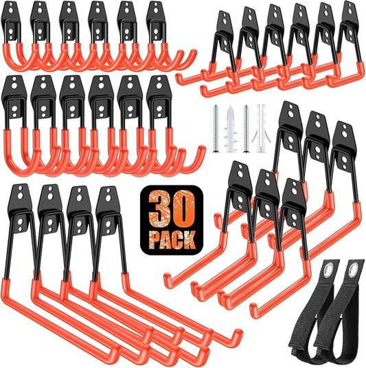 MKRUI 30-Pack Garage Hooks for Storage & Hanging Items, Save Space | Hangs Bikes, Ladders, Ropes, Hoses, Tools; for Garage, Warehouse, Shop, Shed, Yard