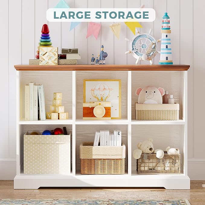 IRONCK 6 Cube Storage Organizer, Farmhouse Wood Bookshelf | White finish, cube organizer for bedroom, living room, home office, books or decor display, anti-tipping device
