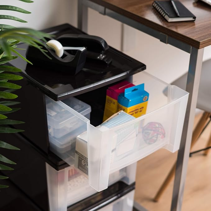 IRIS USA 4-Pack, 17 Qt. Medium Stacking Drawer Storage Organizer, Black | Organize clothing, accessories, office supplies, and everyday essentials around your home for a clutter-free space