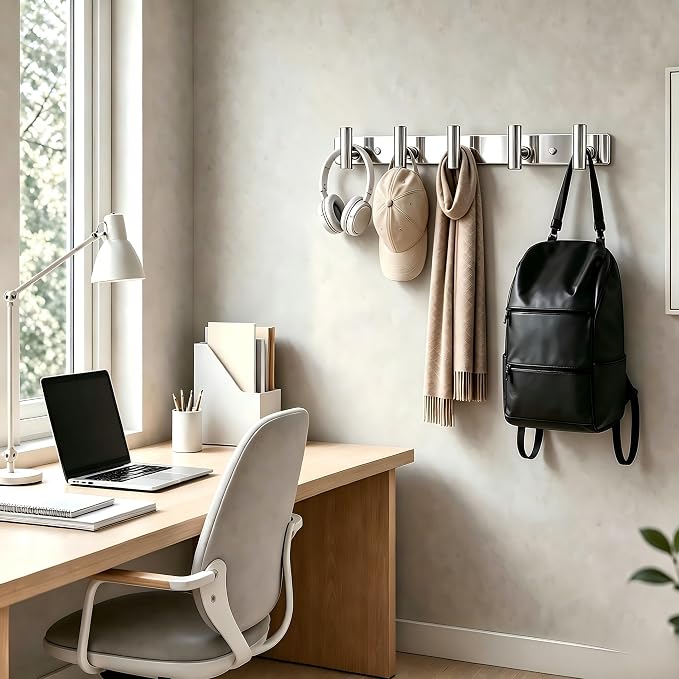 Wall Mounted Coat Rack-5 Hooks, Heavy Duty Stainless Steel Wall Hooks for Towel Coat Bag, Hat Rack Hanger Coat Hooks Towel Racks for Bathroom Entryway Kitchen Hotel (Glossy Chrome, 1 Pack)
