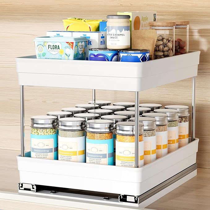 Nieifi 2 Tier Vertical Spice Rack Pull Out for Cabinet-8-1/4 inch Wide | ABS material,spice pull out organizer for cabinet,two installation methods,suitable for cabinets and counterto
