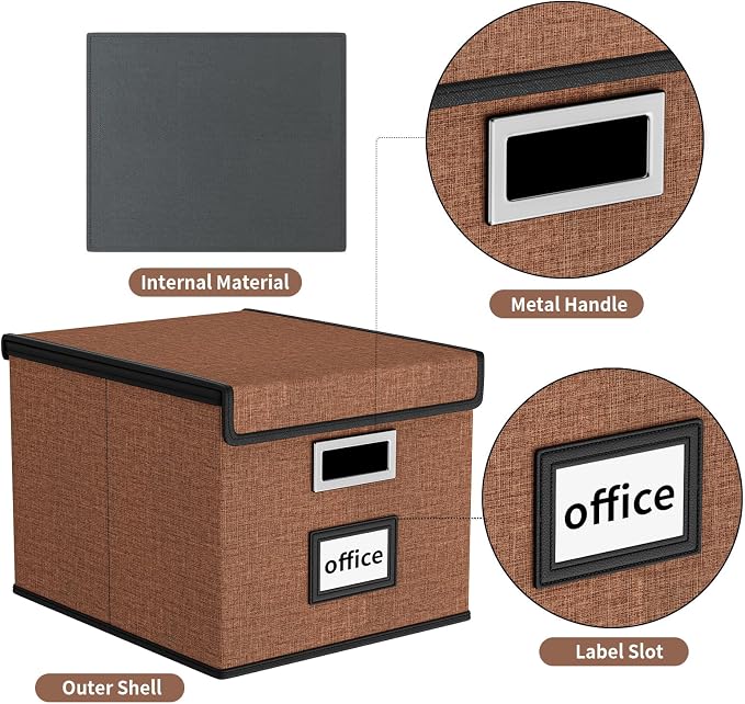 Upgrade Portable File Organizer Box with Lid,Large Linen Hanging Office Document Storage Box with Lid,Collapsible Filing&Storage Box for Office/Decor/Home-14.9x12.7x10.8in,1pk-without folders | File Box with Plastic Slides for Document Storage, Filing ...