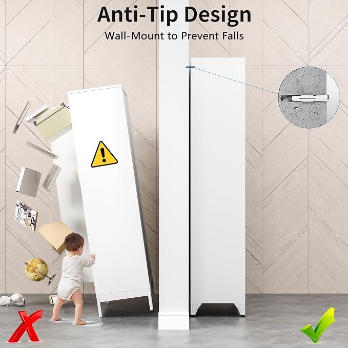 75" Tall White Metal Storage Cabinet with Doors, Heavy Duty | Freestanding Louvered Door Kitchen Pantry Cabinet, 5 Shelves (180 Lbs Load), Tall Steel Cabinets for Home and Office
