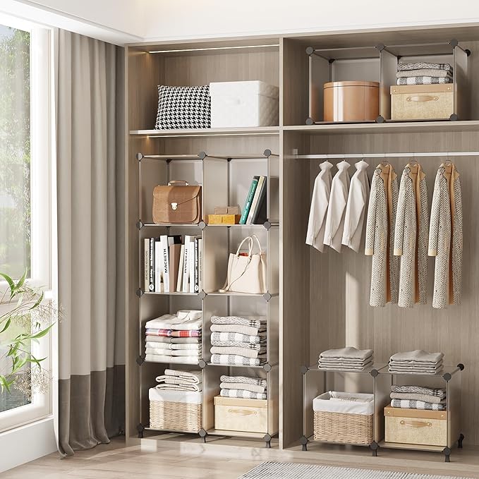 AWTATOS Cube Storage Organizer, Closet Organizers, 6 Cube Shelf, Clear | Portable Closet Storage Shelves, DIY Stackable Storage Cubes Bookshelf, Plastic Clothes Organizer Shelving for Bedroom, Home