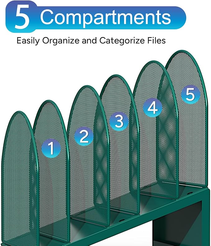 gianotter Desktop File Organizer, Desk Organizer with 5 Compartments, Paper Organizer for Desk, Workspace Organizers for Office Supplies (Green, Inclined Style)
