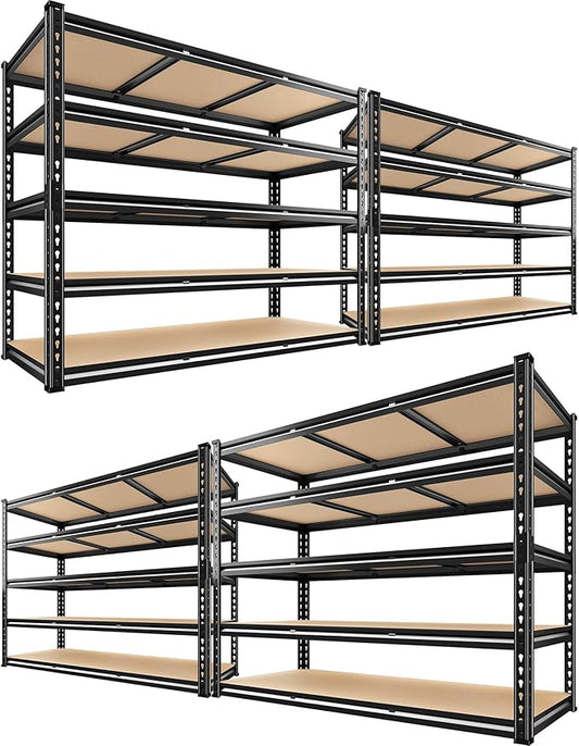 REIBII 48" W Garage Shelving 3080LBS Storage Shelves 5 Tier Industrial Shelving Adjustable Metal Storage Shelves for Garage, Basement, Warehouse, Commercial, Easy Assemble, 48" W x 72" H x 24" D, 4PC