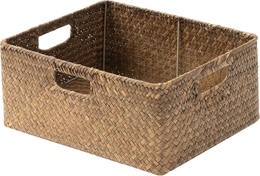 StorageWorks Large Wicker Baskets for Storage, Woven Baskets for Storage | Seagrass, Pantry Shelves, Kitchen Closet, Laundry, Bathroom, Table, Decorative, Book, Towel, Blanket, Toy, Medium, Handle