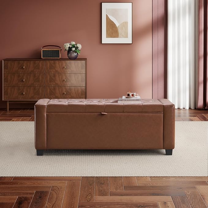 GRAINELL 42.13” Storage Ottoman Bench, Upholstered Tufted Bedroom Bench | End of Bed Storage Bench for Living Room & Entryway, 350 lb Capacity