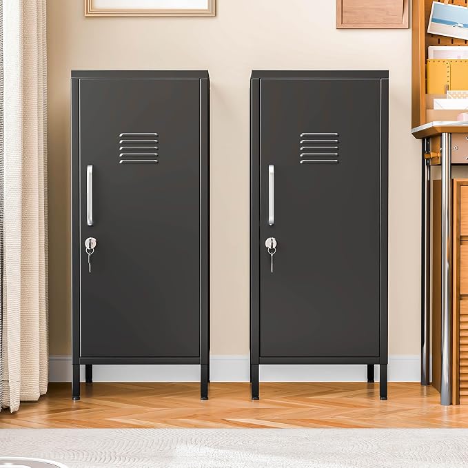 PAOFIN 35" Metal Storage Locker, Lockable Employees Metal Locker with Door and Adjustable Shelves, Steel Locker for Home, School, Office, Gym (Black)