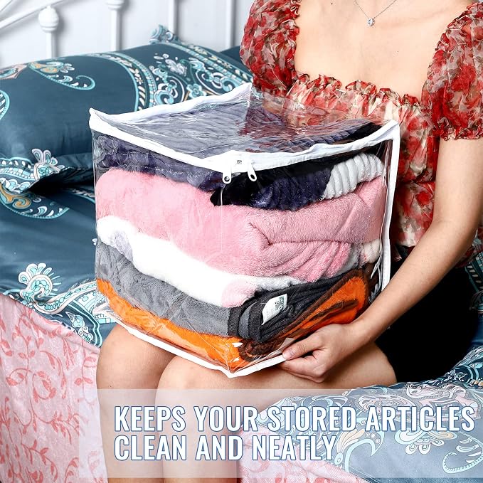 6 Packs Clear Zippered Storage Bags 12 x 12 x 12 Inch Sweater Moth Bags Vinyl Plastic Storage for Blankets Clothes Bed Sheet Organizer with Zipper for Closet Linen Sweater Clothes Comforters Pillow
