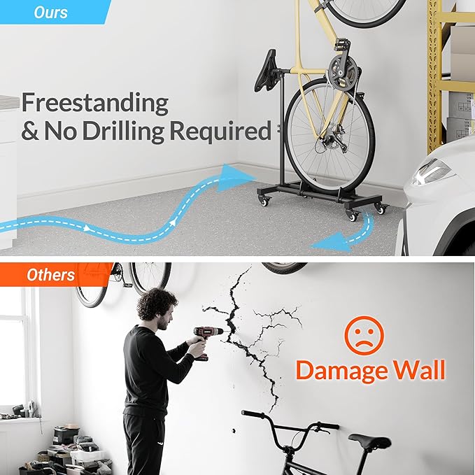 Sttoraboks Vertical Bike Stand, Freestanding Bike Rack Garage Storage Upright Bicycle Floor Stand Indoor Bike Holder with Adjustable Height for Garage & Apartment - for Wheels Sizes up to 29” | Freestanding Bike Stand With No Wall Mounting Or Drilling,...