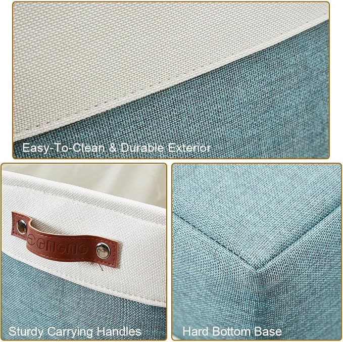 DECOMOMO Storage Bins, Extra Large Fabric Storage Baskets for Shelves 3Pack | 15.8 x 12.5 x 10 inches Decorative Linen Closet Organizers (Green & White)