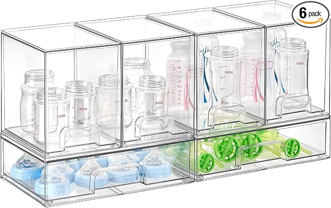 Vtopmart 6 Pack Baby Bottle Organizer Set, Stackable Storage Drawers Ideal for Kichen Countertop, Vanity, Bathroom, Cabinet, Pantry Organization