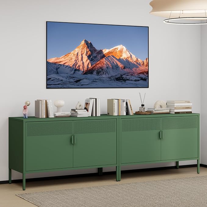Metal Storage Cabinet with 2 Doors & Adjustable Shelves, Green | 25"H Accent Cabinet, Metal Locker Storage Cabinets, TV Stand Cabinet for Home, Office, Living Room, Entryway