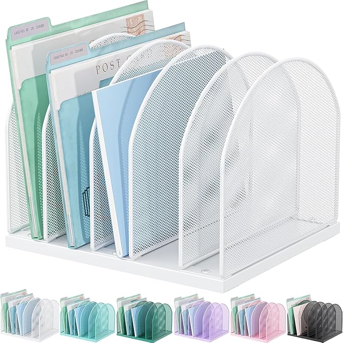 gianotter Desktop File Organizer, Desk Organizer with 5 Compartments, Paper Organizer for Desk, Workspace Organizers for Office Supplies (White, Upright Style)