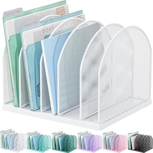 gianotter Desktop File Organizer, Desk Organizer with 5 Compartments, Paper Organizer for Desk, Workspace Organizers for Office Supplies (White, Upright Style)